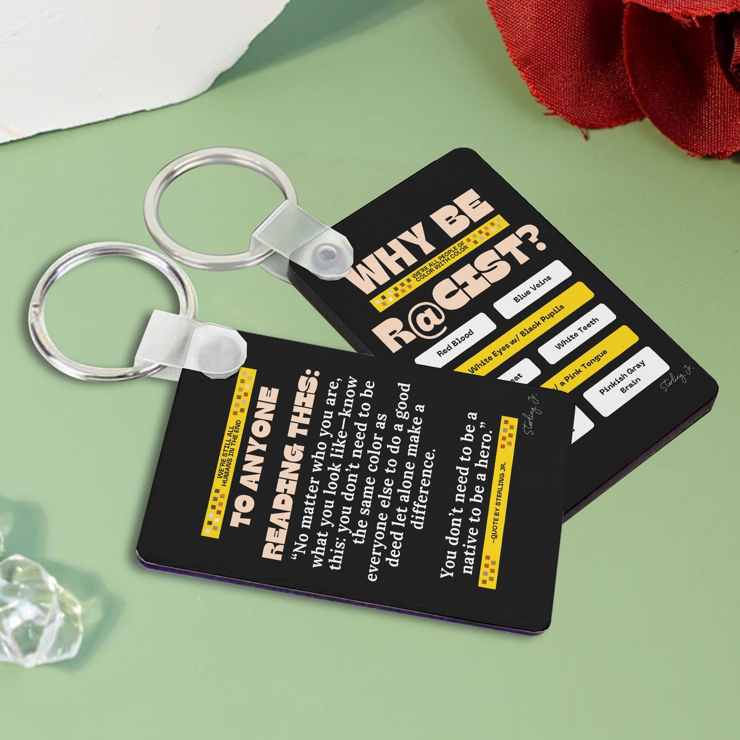"Why Be R@cist" Universal MDF Keychain Rectangle Bags Chain Car Chain