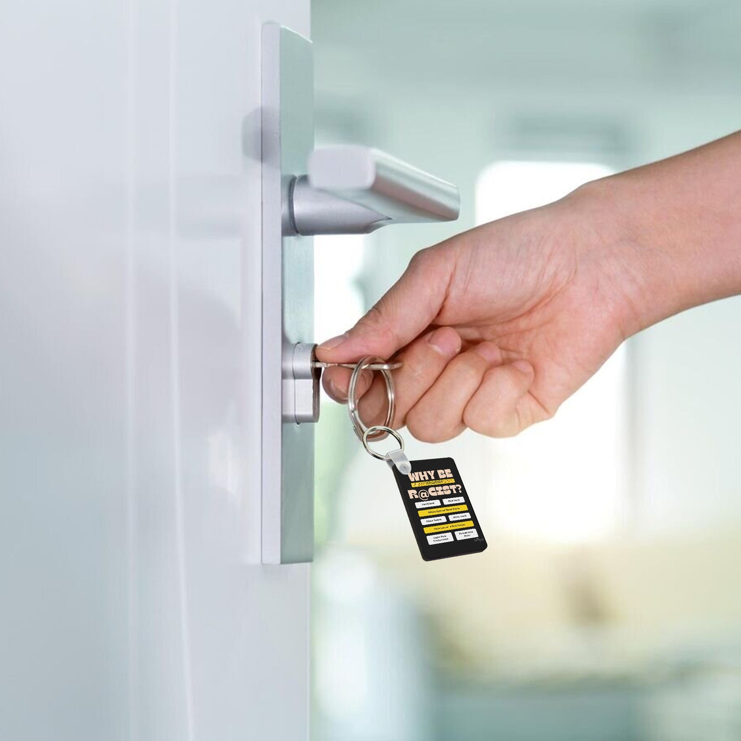 "Why Be R@cist" Universal MDF Keychain Rectangle Bags Chain Car Chain