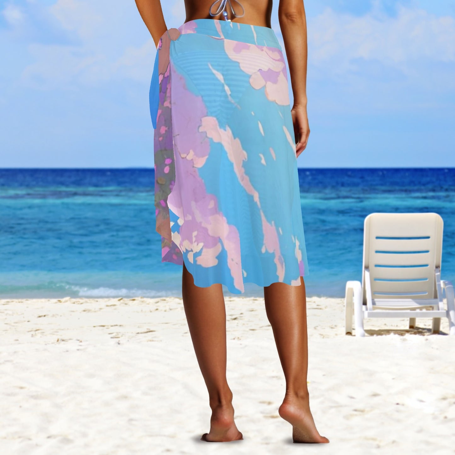 "The Flower Gift" Women's Swimsuit Cover Up Ruffle Tie Side Beach Sarong Wrap Maxi Skirt