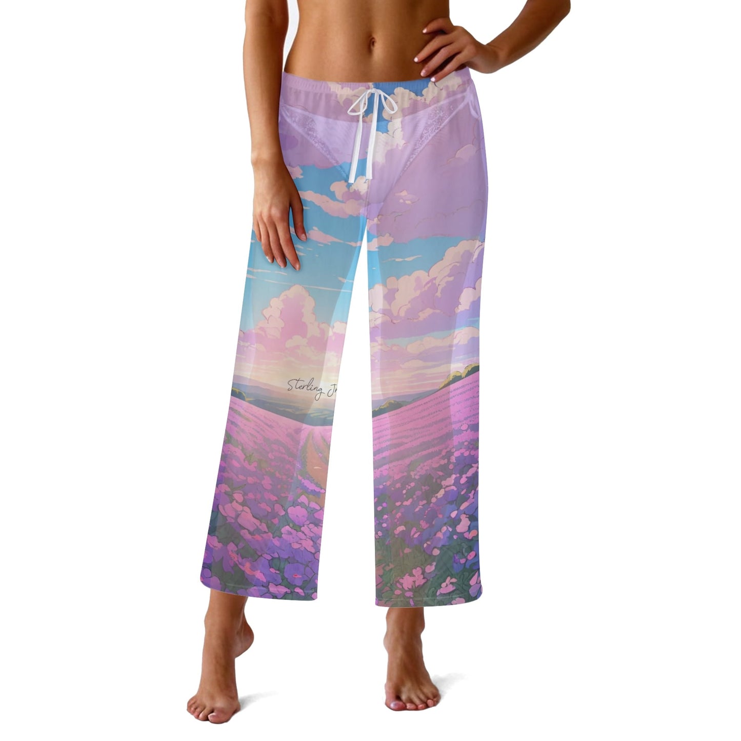 "The Flower Gift" Women's See Through Cover up Straight Leg Pants Swimsuit Bikini Bottom