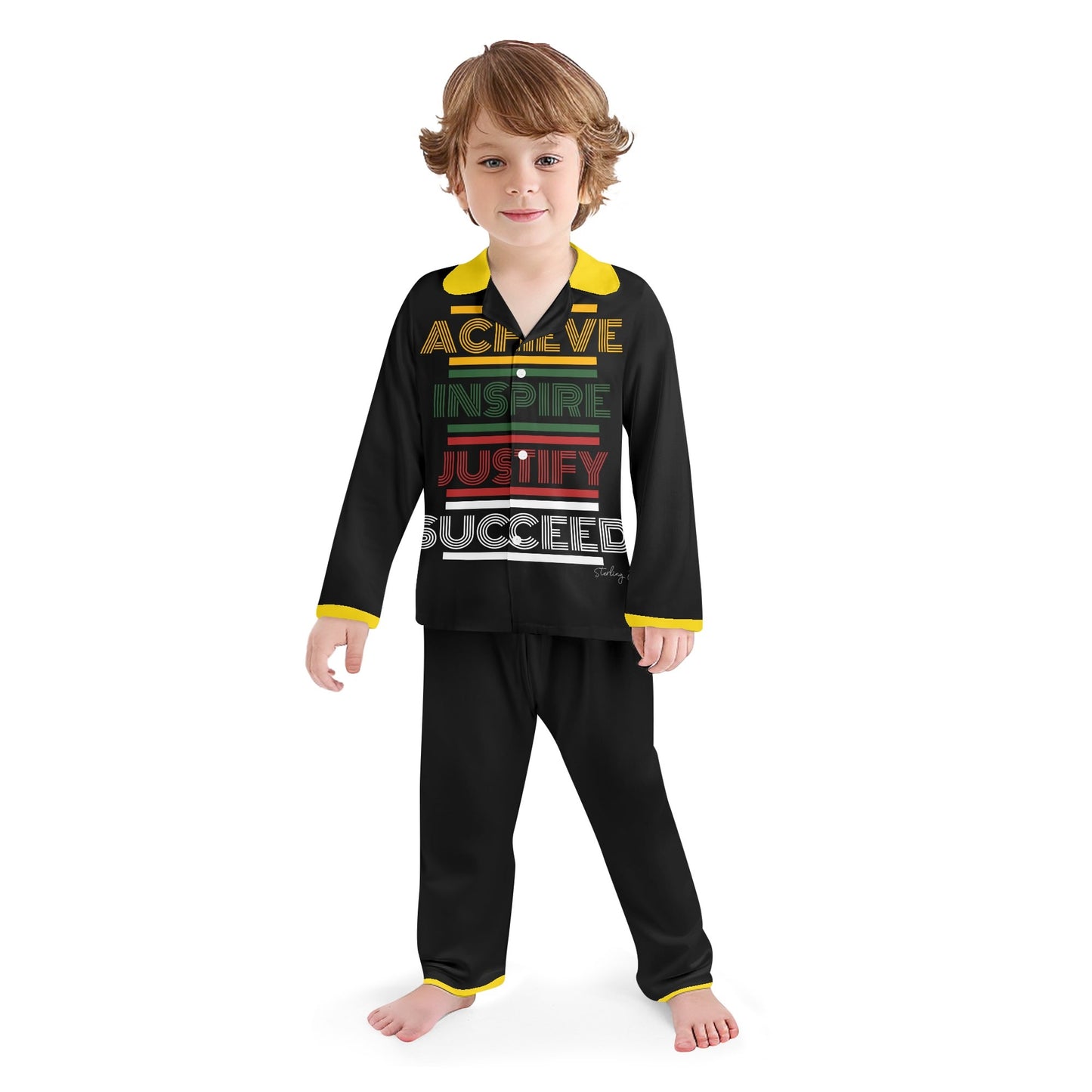 "AIJS" Kid's Collar Design Long Nightwear Pajama Set (No Pockets)