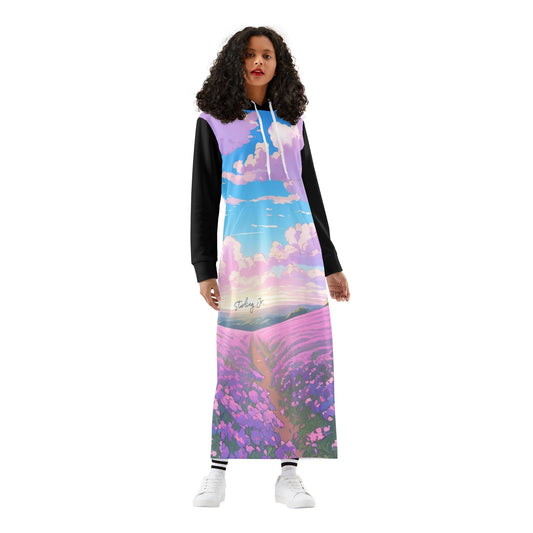 "The Flower Gift" Women's Casual Lightweight Long Hoodie Dress