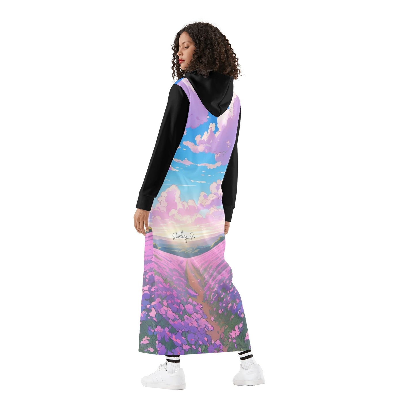 "The Flower Gift" Women's Casual Lightweight Long Hoodie Dress