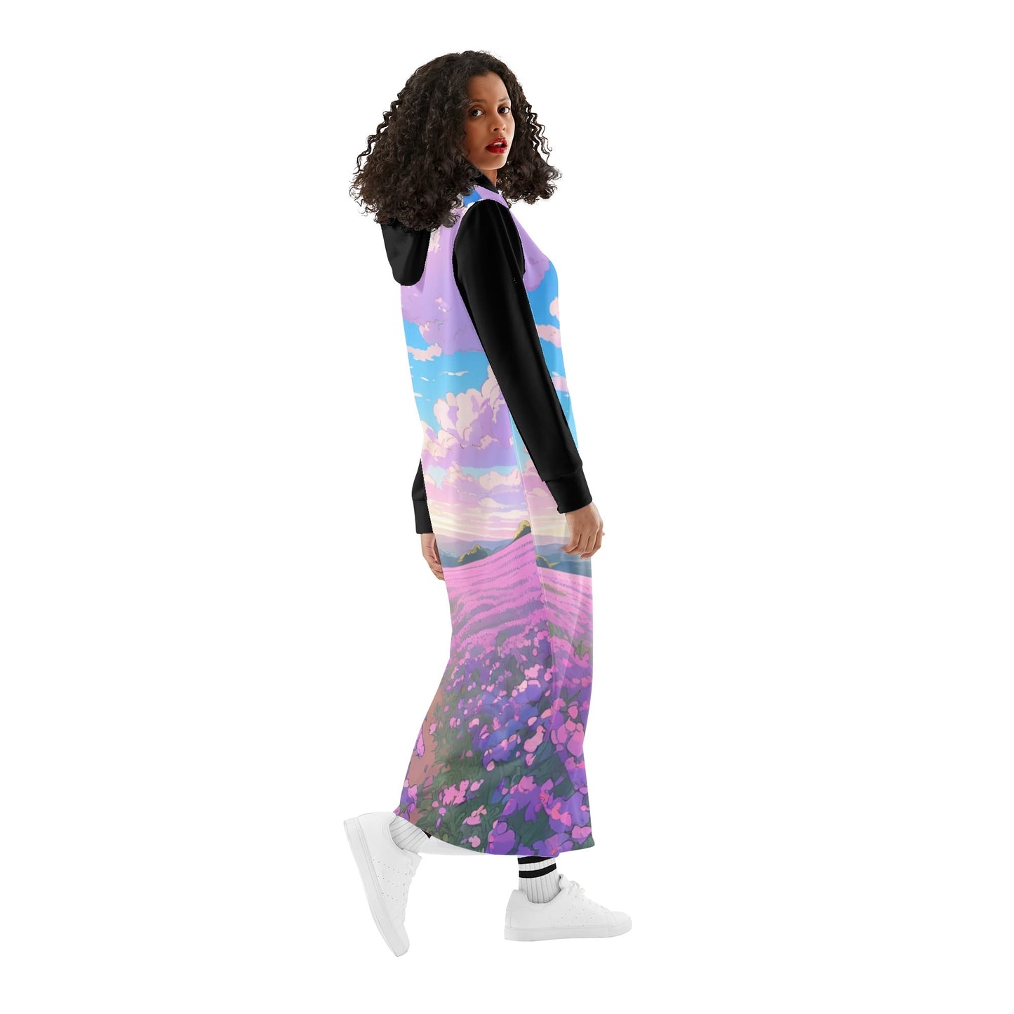 "The Flower Gift" Women's Casual Lightweight Long Hoodie Dress