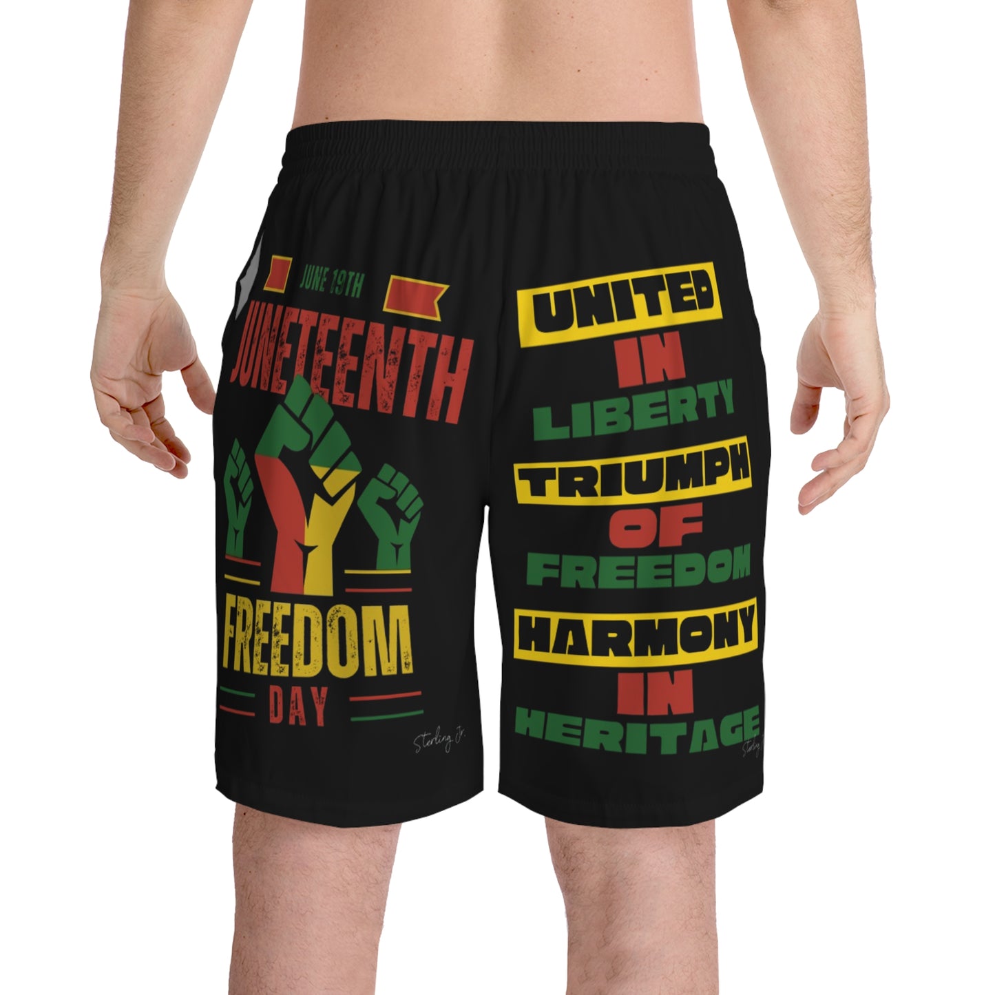 "Juneteenth Fist" Men's Elastic Beach Shorts