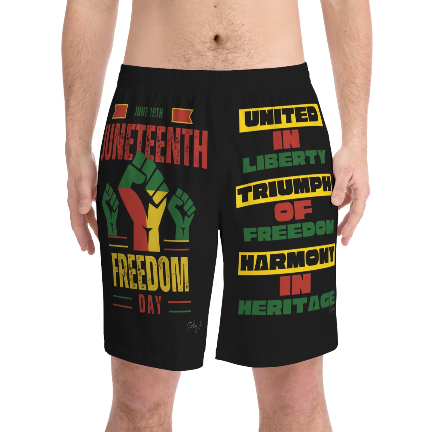 "Juneteenth Fist" Men's Elastic Beach Shorts